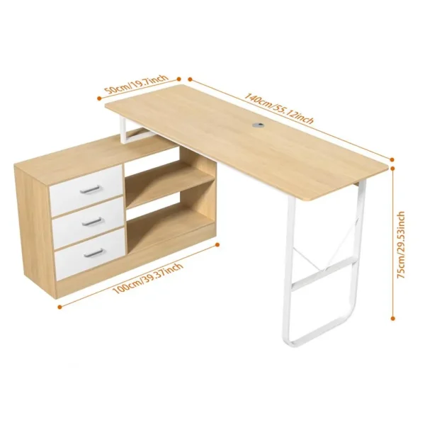 1Pc Writing Desk Large L-Shaped Workstation Executive Desk with 3 Drawers and 2 Shelves Corner Computer Desk for Home Office - Image 6